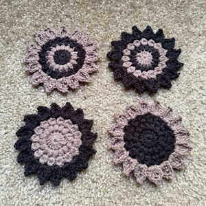 Handmade Crochet Sunflower Coasters Set of Four